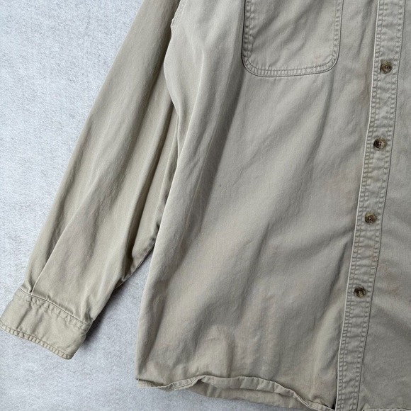 VTG 90s Wrangler Rugged Wear Shirt Mens 2XT Beige Denim Collar Elbow Patches - Picture 5 of 13